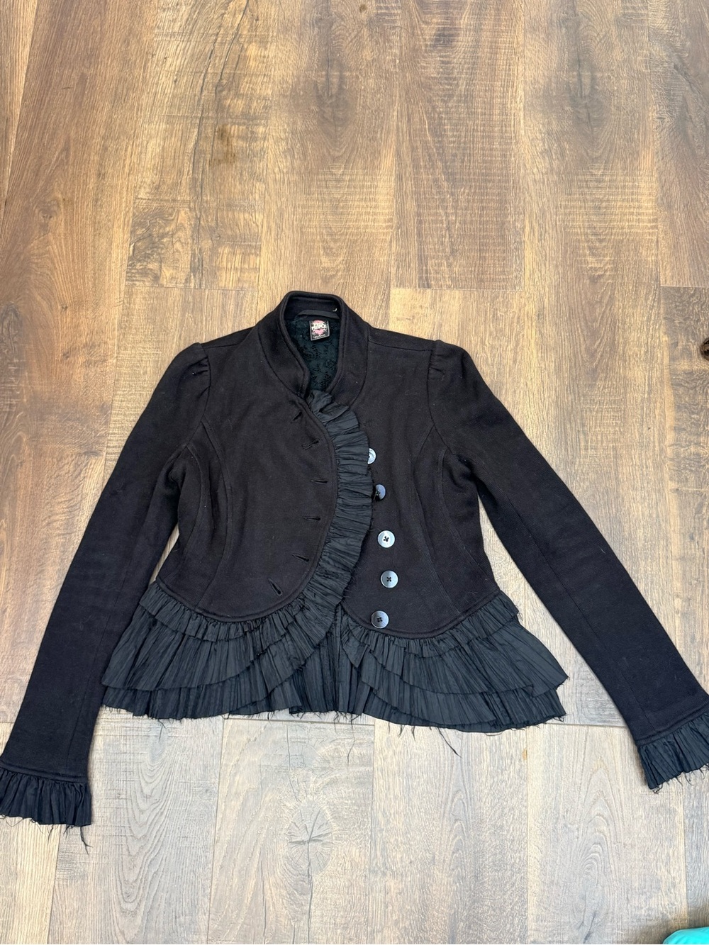Free People vintage Black Ruffle-Trim Blazer Jacket